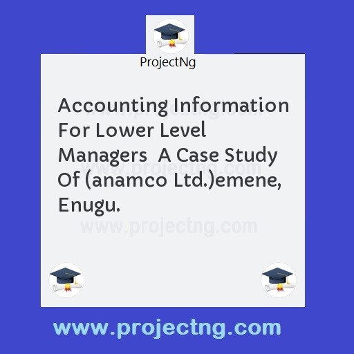 Accounting Information For Lower Level Managers  A Case Study Of (anamco Ltd.)emene, Enugu.