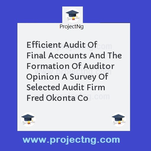 Efficient Audit Of Final Accounts And The Formation Of Auditor Opinion A Survey Of Selected Audit Firm Fred Okonta Co