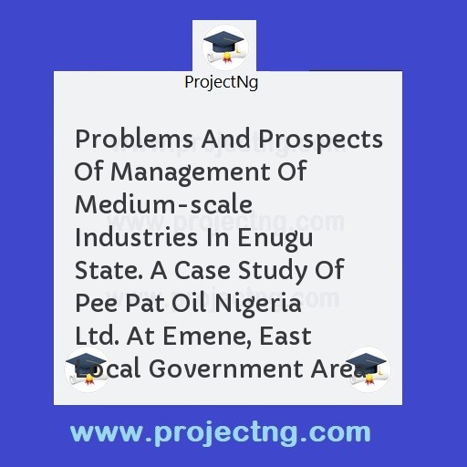 Problems And Prospects Of Management Of Medium-scale Industries In Enugu State. A Case Study Of Pee Pat Oil Nigeria Ltd. At Emene, East Local Government Area