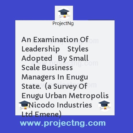 An Examination Of Leadership    Styles Adopted   By Small Scale Business Managers In Enugu State.  (a Survey Of Enugu Urban Metropolis â€“ Nicodo Industries Ltd Emene)